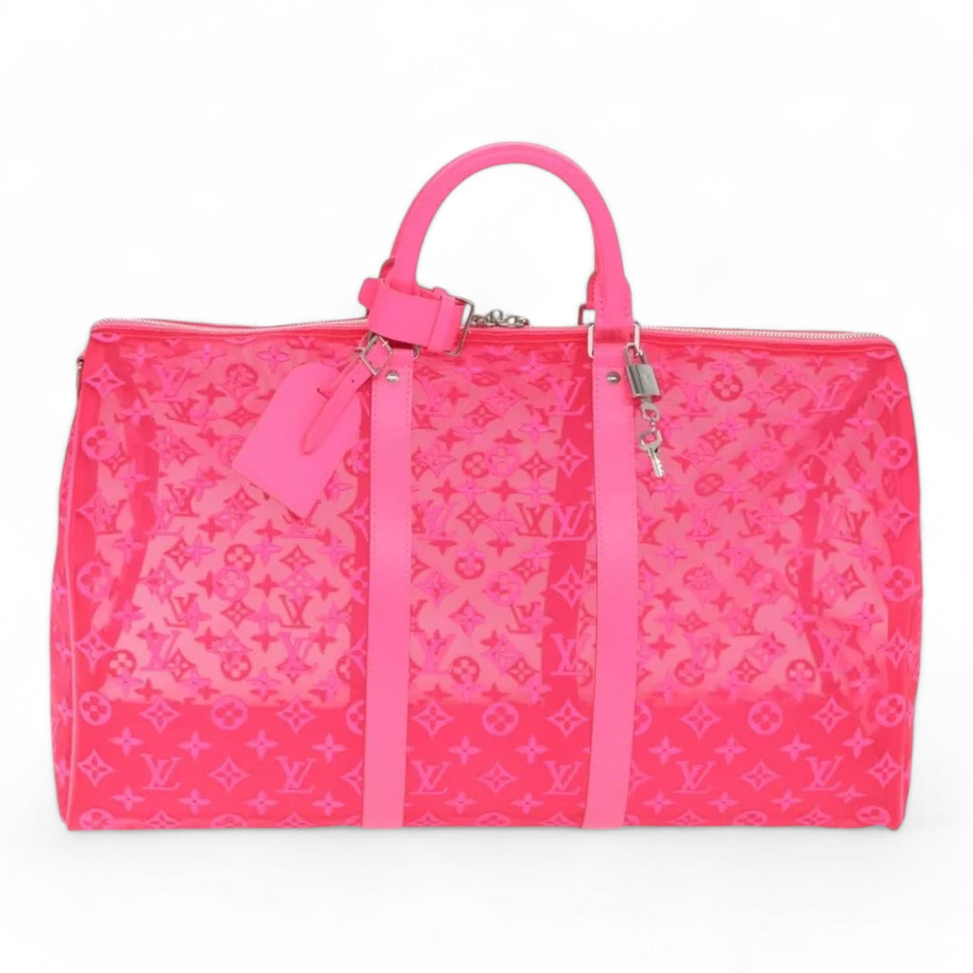 Louis Vuitton Monogram Mesh Keepall Bandouliere 50 Bag Pink M45048 Boston Style for Women