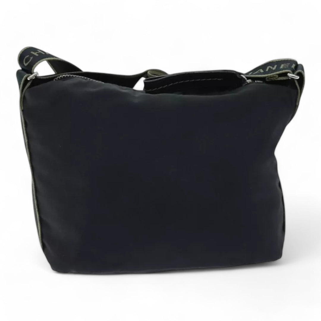 Chanel Sports Coco Mark Shoulder Bag Nylon Black Silver Vintage Crossbody Purse