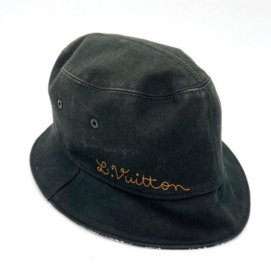 LOUIS VUITTON hat MP2947 cotton black Bonnet Distorted Damier mens 60 Used Authentic