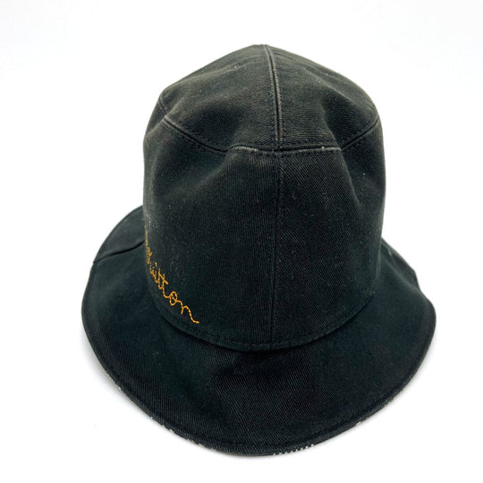 LOUIS VUITTON hat MP2947 cotton black Bonnet Distorted Damier mens 60 Used Authentic
