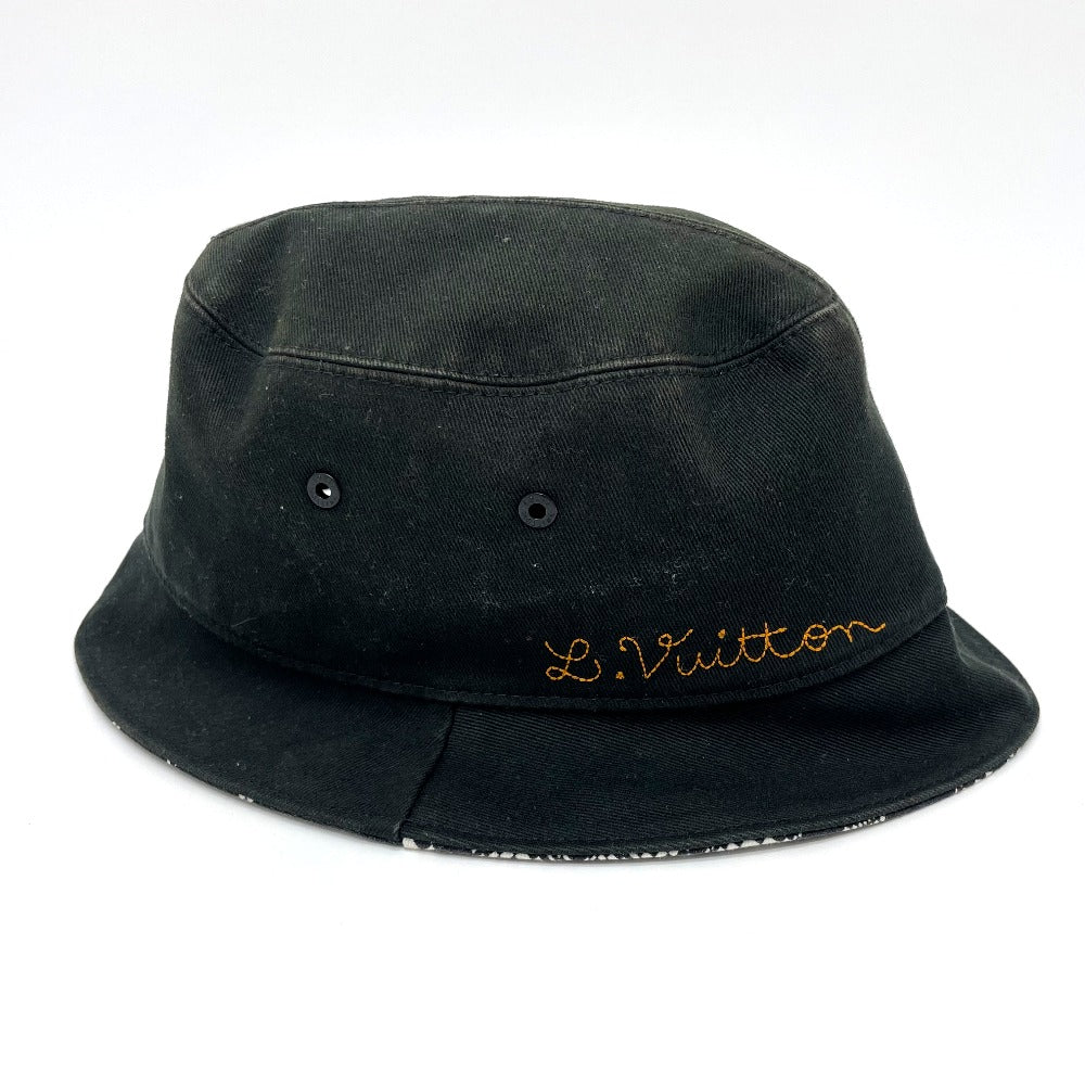 LOUIS VUITTON hat MP2947 cotton black Bonnet Distorted Damier mens 60 Used Authentic
