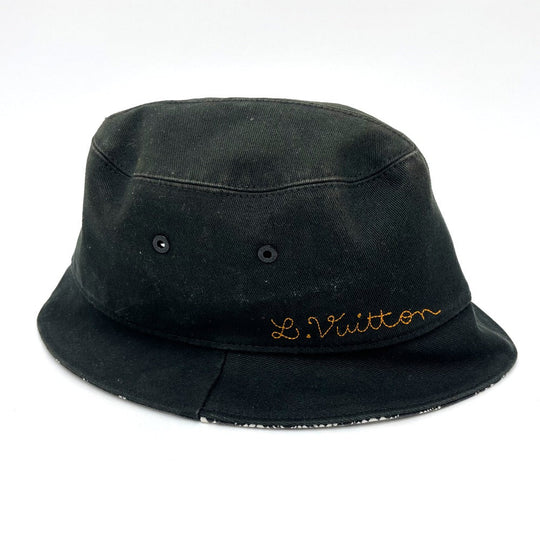 LOUIS VUITTON hat MP2947 cotton black Bonnet Distorted Damier mens 60 Used Authentic