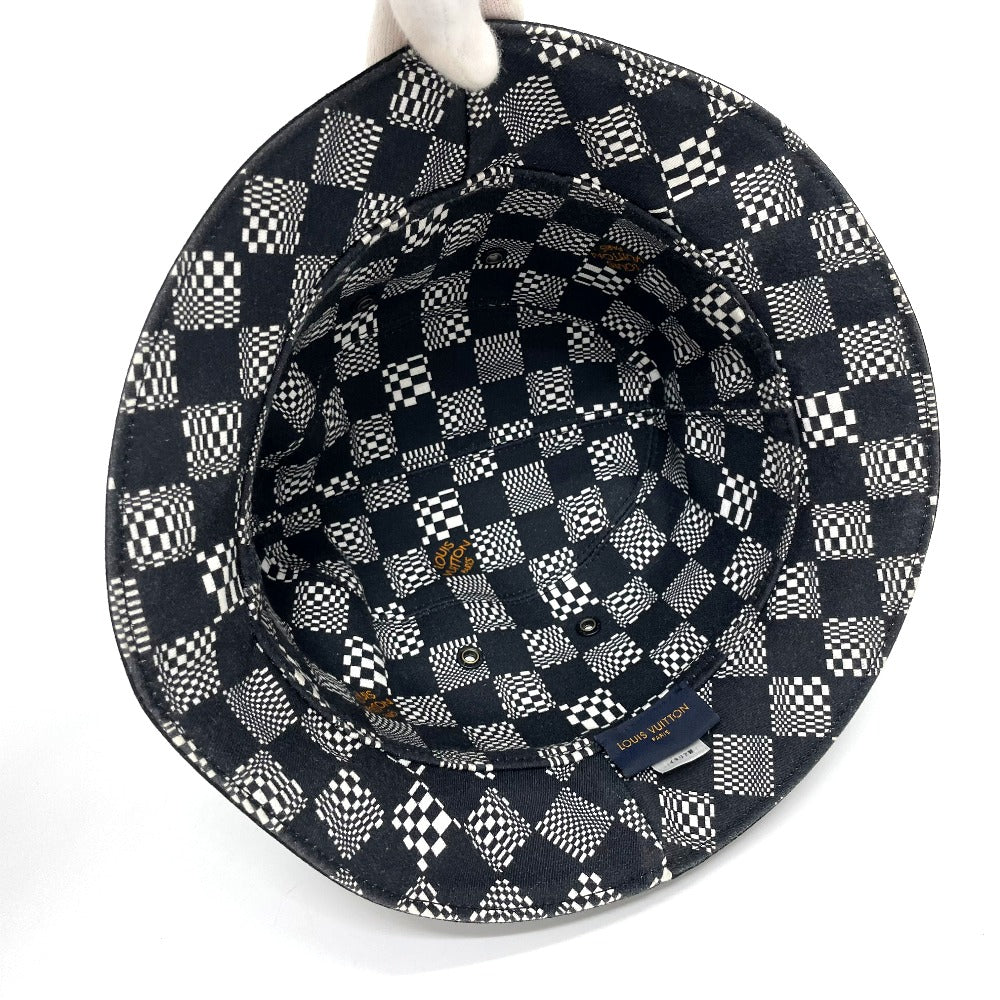 LOUIS VUITTON hat MP2947 cotton black Bonnet Distorted Damier mens 60 Used Authentic
