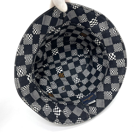 LOUIS VUITTON hat MP2947 cotton black Bonnet Distorted Damier mens 60 Used Authentic