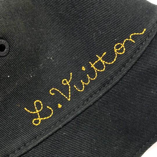 LOUIS VUITTON hat MP2947 cotton black Bonnet Distorted Damier mens 60 Used Authentic