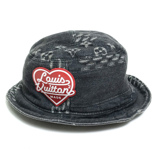 LOUIS VUITTON hat MP3244 cotton Black x white bonnet denim LV MADE Heart mens „M Used Authentic