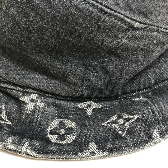 LOUIS VUITTON hat MP3244 cotton Black x white bonnet denim LV MADE Heart mens „M Used Authentic