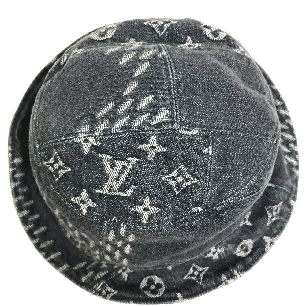 LOUIS VUITTON hat MP3244 cotton Black x white bonnet denim LV MADE Heart mens „M Used Authentic