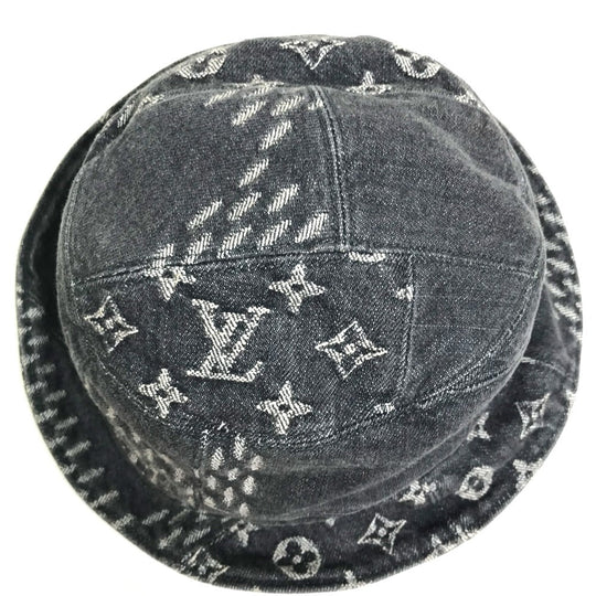 LOUIS VUITTON hat MP3244 cotton Black x white bonnet denim LV MADE Heart mens „M Used Authentic