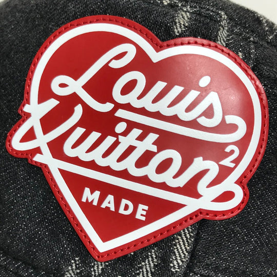 LOUIS VUITTON hat MP3244 cotton Black x white bonnet denim LV MADE Heart mens „M Used Authentic