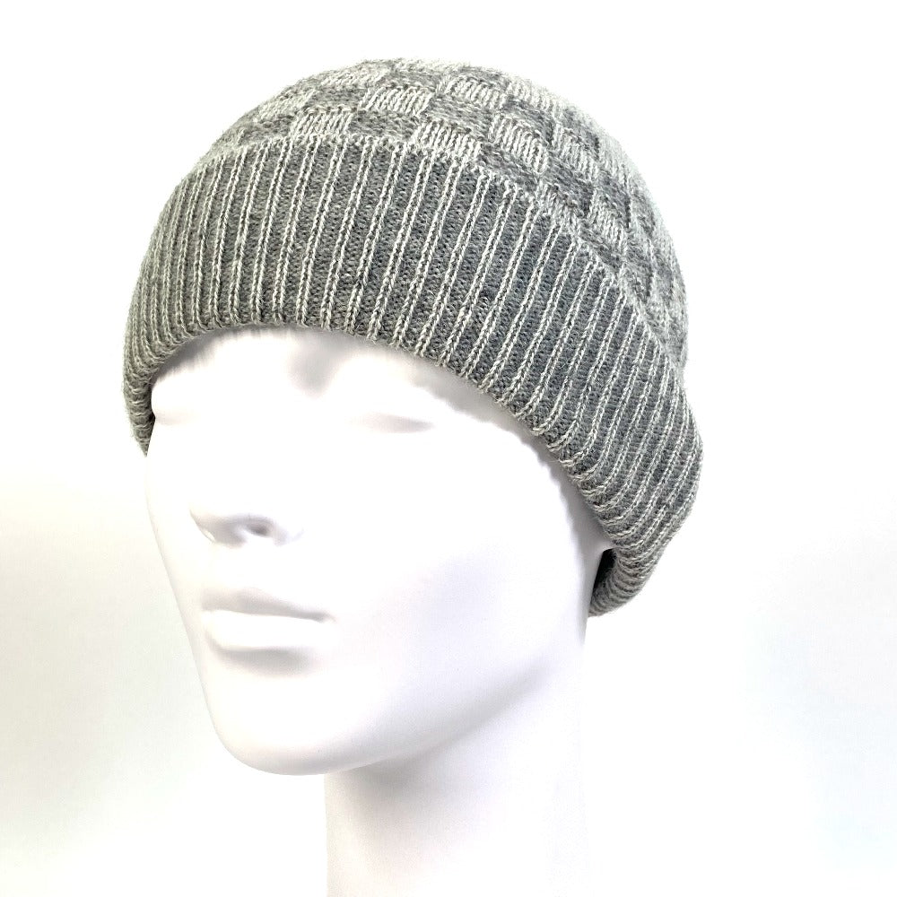 LOUIS VUITTON Knit hat wool gray Damier Beanie Women M Used Authentic