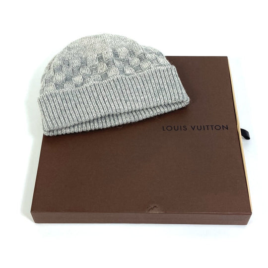 LOUIS VUITTON Knit hat wool gray Damier Beanie Women M Used Authentic