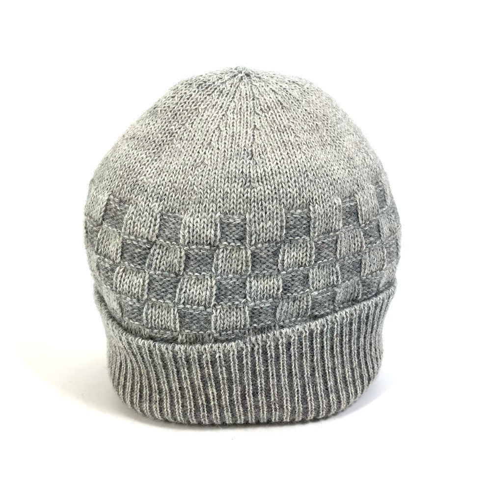 LOUIS VUITTON Knit hat wool gray Damier Beanie Women M Used Authentic