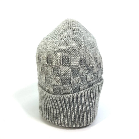 LOUIS VUITTON Knit hat wool gray Damier Beanie Women M Used Authentic