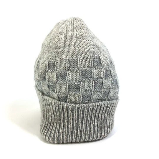 LOUIS VUITTON Knit hat wool gray Damier Beanie Women M Used Authentic