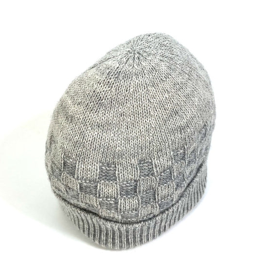 LOUIS VUITTON Knit hat wool gray Damier Beanie Women M Used Authentic
