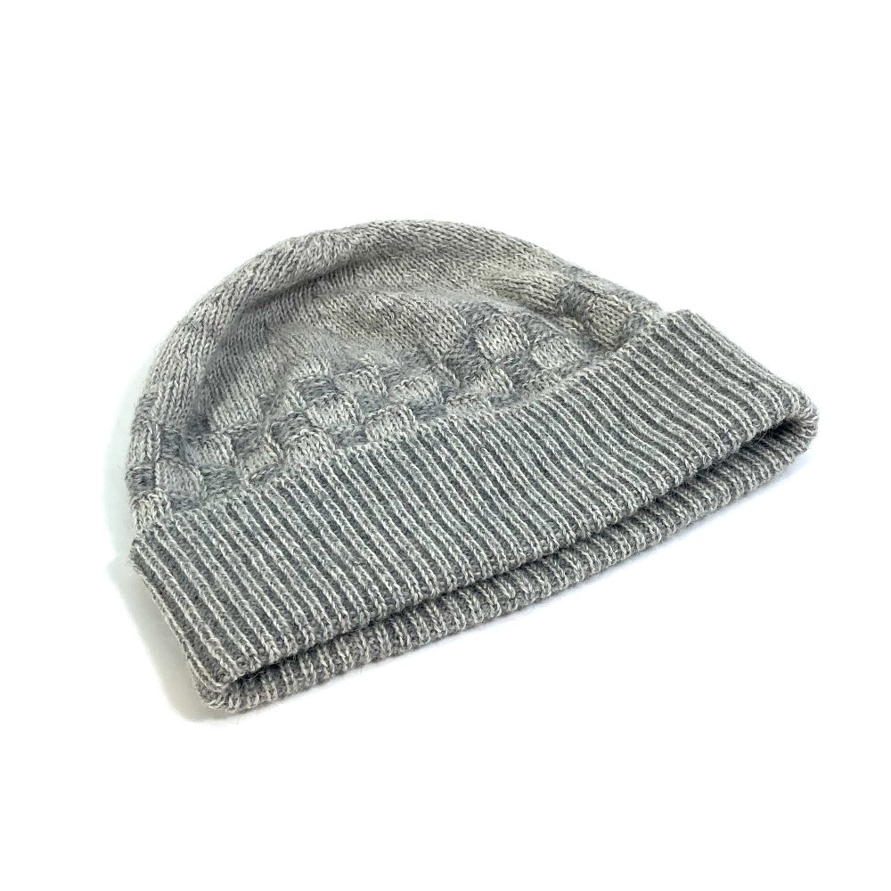 LOUIS VUITTON Knit hat wool gray Damier Beanie Women M Used Authentic