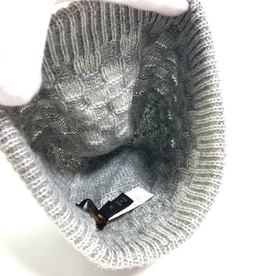 LOUIS VUITTON Knit hat wool gray Damier Beanie Women M Used Authentic