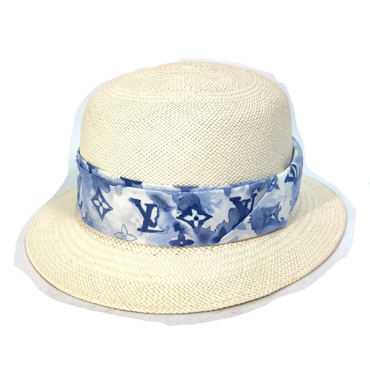 LOUIS VUITTON hat M76762 straw blue Monogram water color chapeau summer time Women 58 Used Authentic