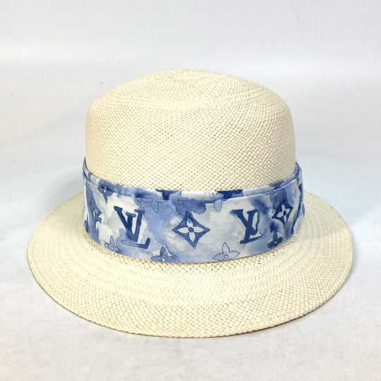 LOUIS VUITTON hat M76762 straw blue Monogram water color chapeau summer time Women 58 Used Authentic