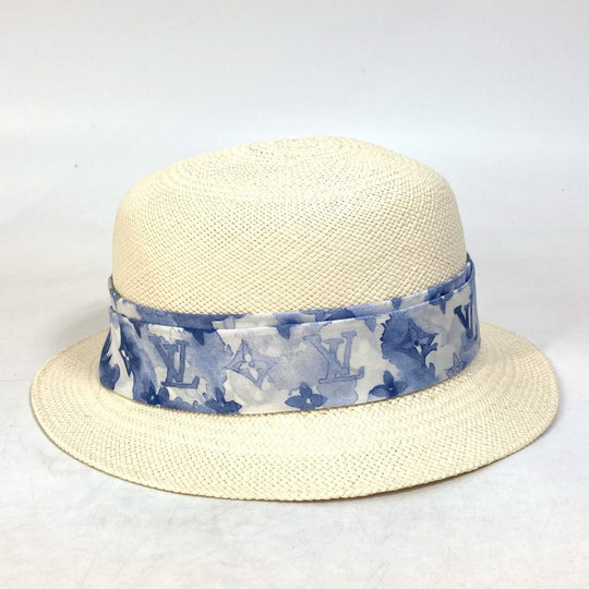 LOUIS VUITTON hat M76762 straw blue Monogram water color chapeau summer time Women 58 Used Authentic