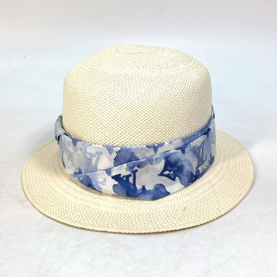 LOUIS VUITTON hat M76762 straw blue Monogram water color chapeau summer time Women 58 Used Authentic