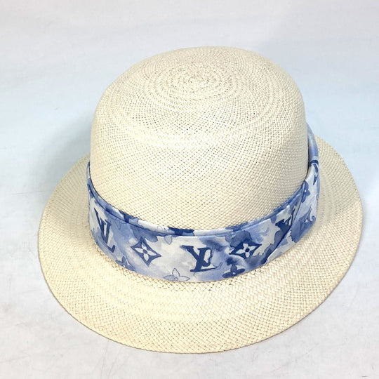 LOUIS VUITTON hat M76762 straw blue Monogram water color chapeau summer time Women 58 Used Authentic