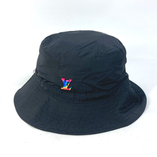LOUIS VUITTON hat MP2552 Nylon black Rainbow LV logo Bob transformable mens Used Authentic