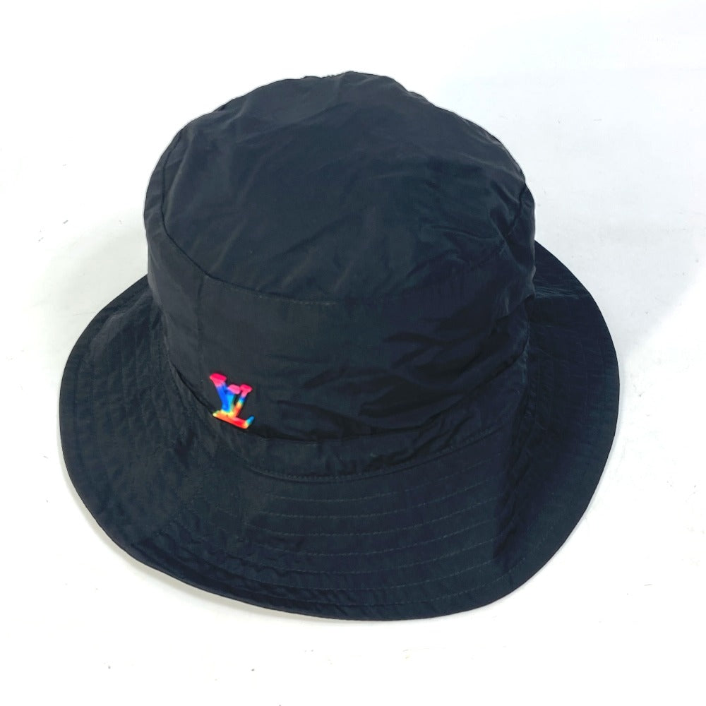 LOUIS VUITTON hat MP2552 Nylon black Rainbow LV logo Bob transformable mens Used Authentic