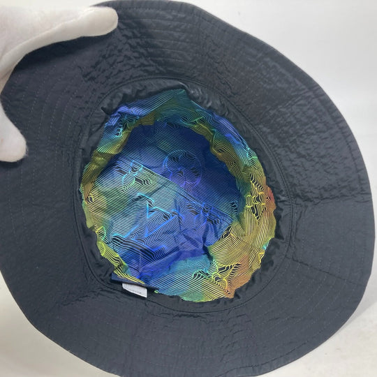 LOUIS VUITTON hat MP2552 Nylon black Rainbow LV logo Bob transformable mens Used Authentic