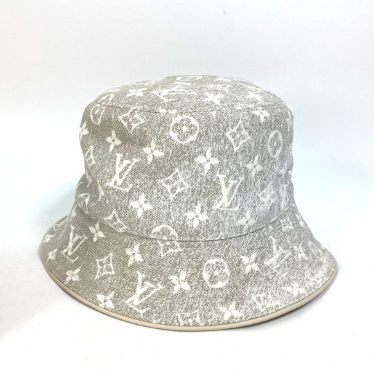 LOUIS VUITTON hat M7058S Nylon, Cotton beige Bucket hat in monogram jacquard denim Women S Used Authentic