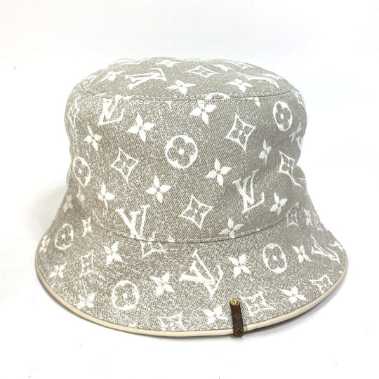 LOUIS VUITTON hat M7058S Nylon, Cotton beige Bucket hat in monogram jacquard denim Women S Used Authentic