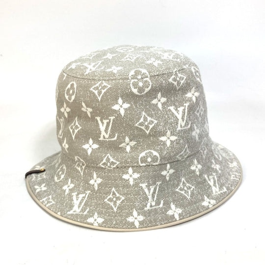 LOUIS VUITTON hat M7058S Nylon, Cotton beige Bucket hat in monogram jacquard denim Women S Used Authentic