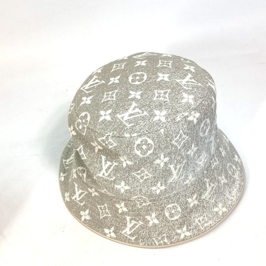 LOUIS VUITTON hat M7058S Nylon, Cotton beige Bucket hat in monogram jacquard denim Women S Used Authentic