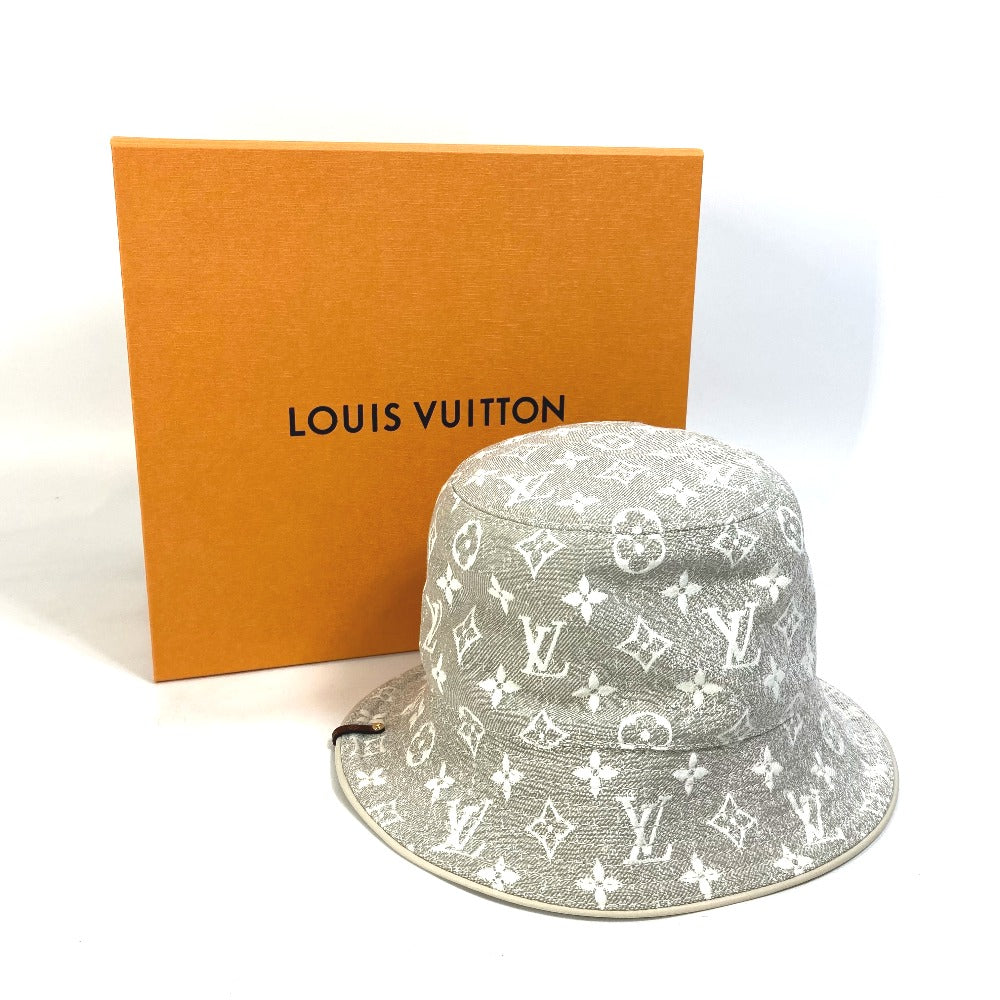 LOUIS VUITTON hat M7058S Nylon, Cotton beige Bucket hat in monogram jacquard denim Women S Used Authentic