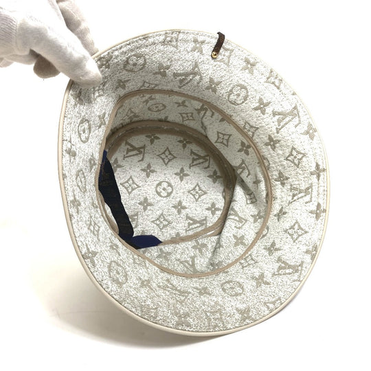 LOUIS VUITTON hat M7058S Nylon, Cotton beige Bucket hat in monogram jacquard denim Women S Used Authentic