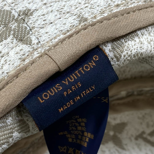 LOUIS VUITTON hat M7058S Nylon, Cotton beige Bucket hat in monogram jacquard denim Women S Used Authentic