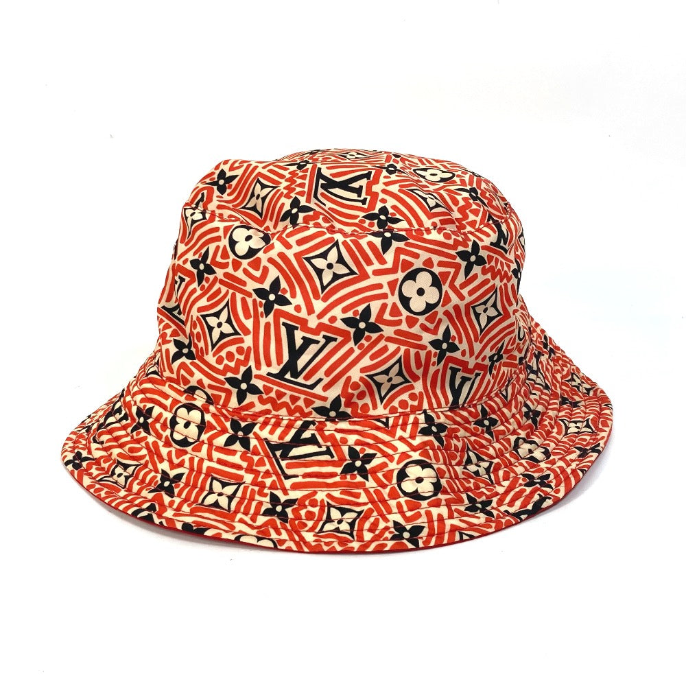 LOUIS VUITTON hat M76537 nylon, polyurethane Red creme rouge monogram Women Used Authentic
