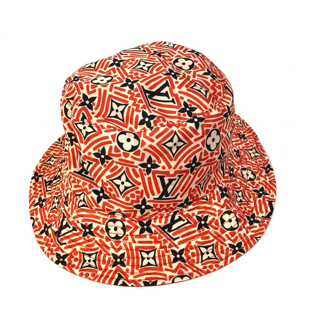LOUIS VUITTON hat M76537 nylon, polyurethane Red creme rouge monogram Women Used Authentic