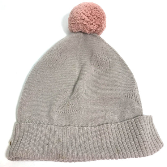 LOUIS VUITTON Knit hat M75540 Wool, Nylon beige Monogram With pompoms Women Used Authentic