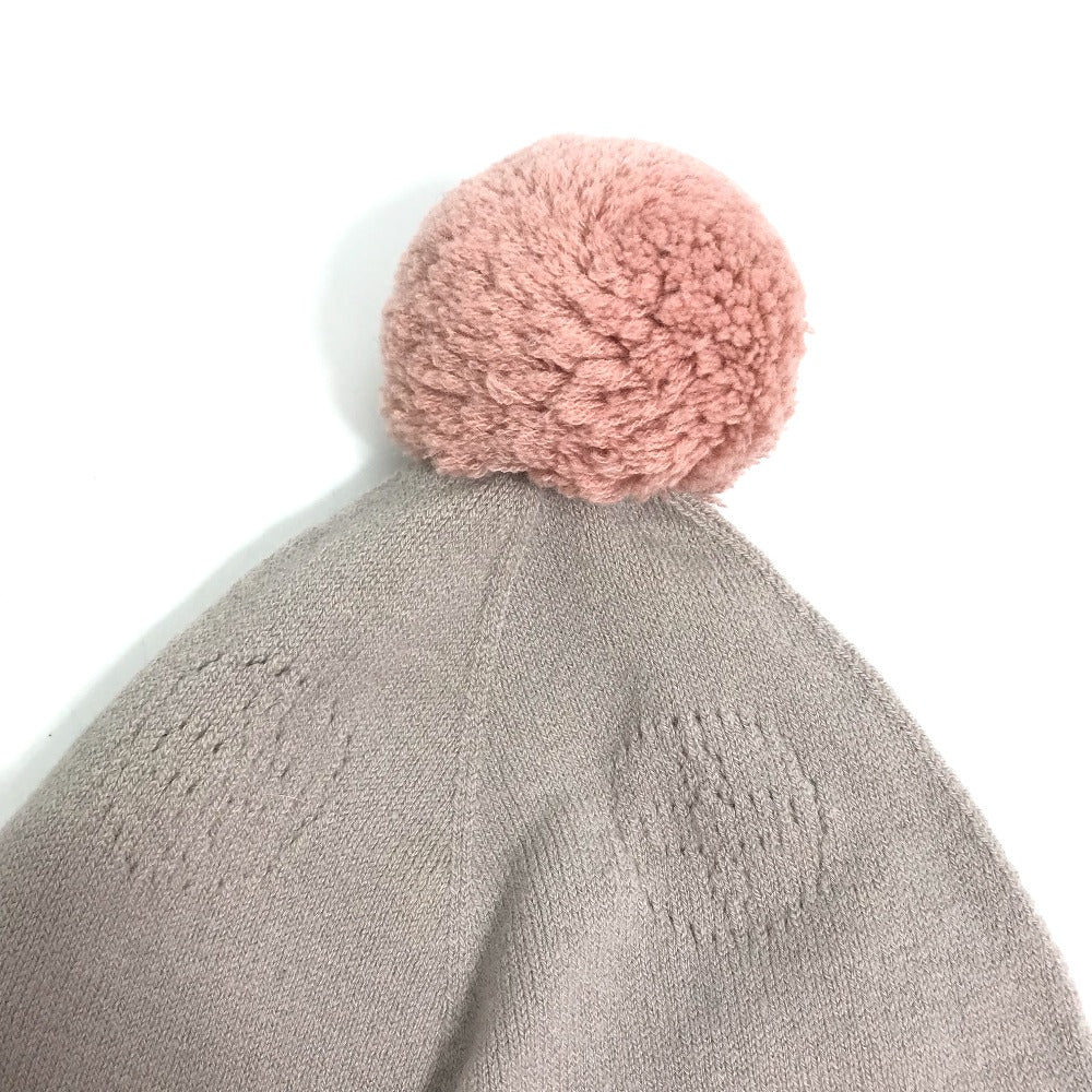 LOUIS VUITTON Knit hat M75540 Wool, Nylon beige Monogram With pompoms Women Used Authentic