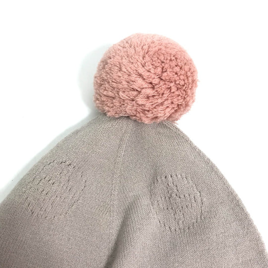 LOUIS VUITTON Knit hat M75540 Wool, Nylon beige Monogram With pompoms Women Used Authentic