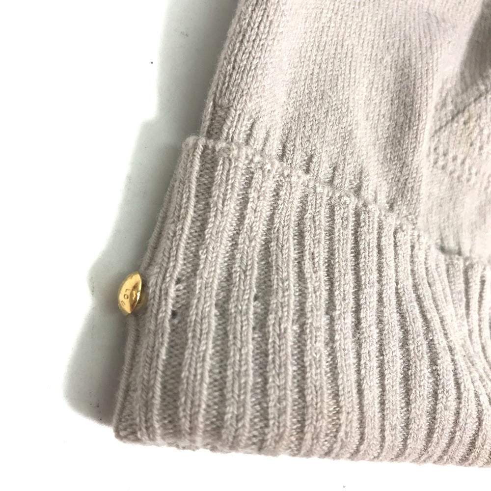 LOUIS VUITTON Knit hat M75540 Wool, Nylon beige Monogram With pompoms Women Used Authentic