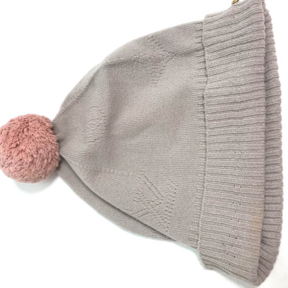 LOUIS VUITTON Knit hat M75540 Wool, Nylon beige Monogram With pompoms Women Used Authentic