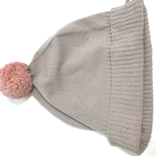 LOUIS VUITTON Knit hat M75540 Wool, Nylon beige Monogram With pompoms Women Used Authentic