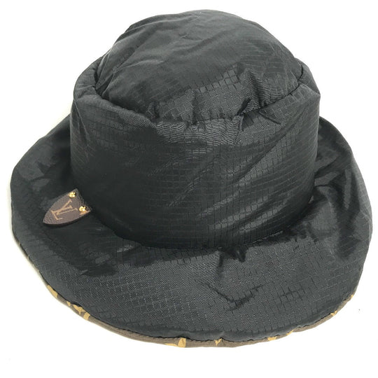 LOUIS VUITTON hat M77025 Nylon black monogram down Bob Pillow Women M Used Authentic