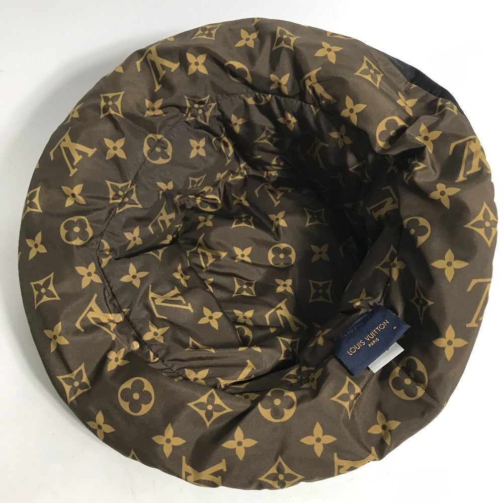 LOUIS VUITTON hat M77025 Nylon black monogram down Bob Pillow Women M Used Authentic