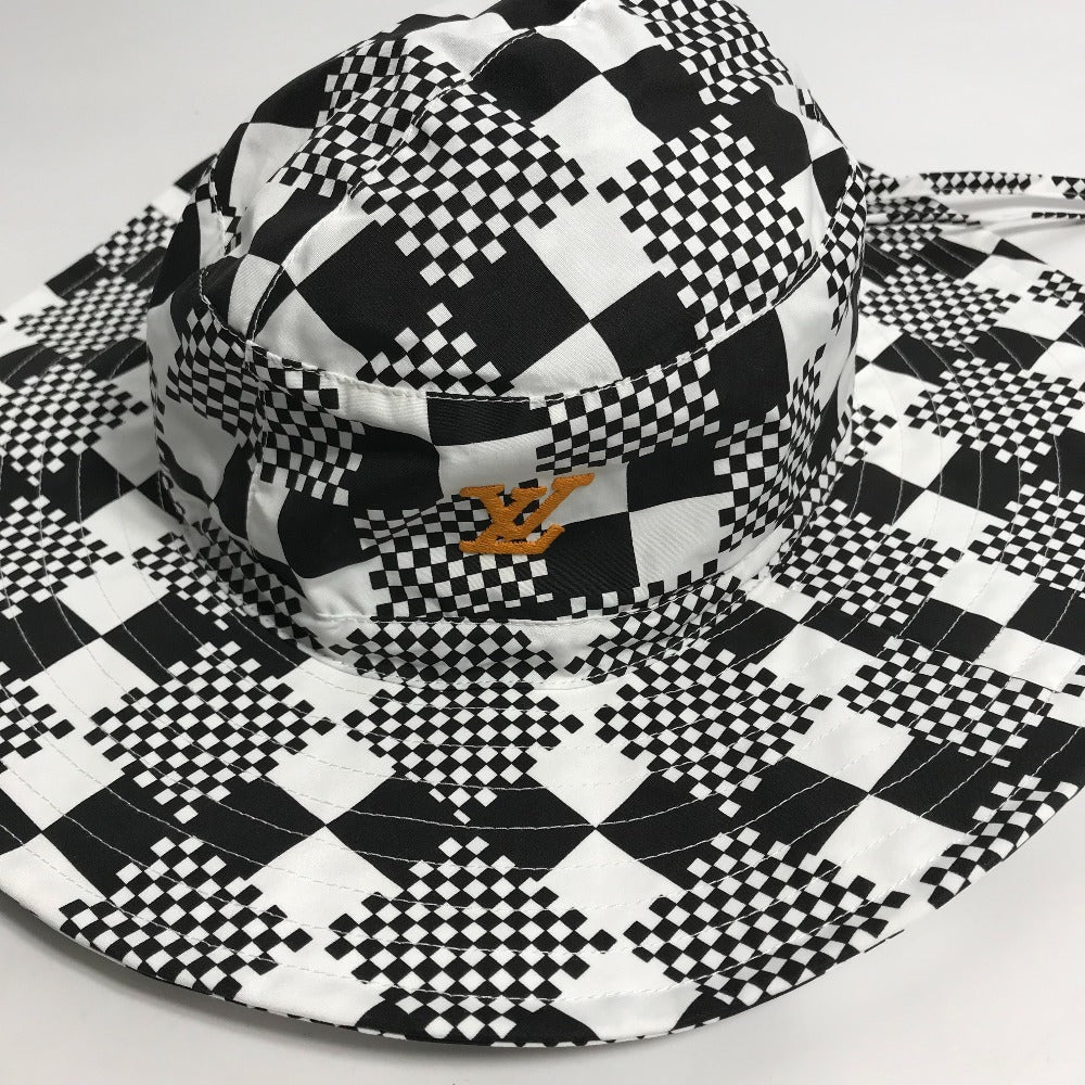 LOUIS VUITTON hat MP2965 Polyester / Cotton black Distorted Damier Hat mens Used Authentic