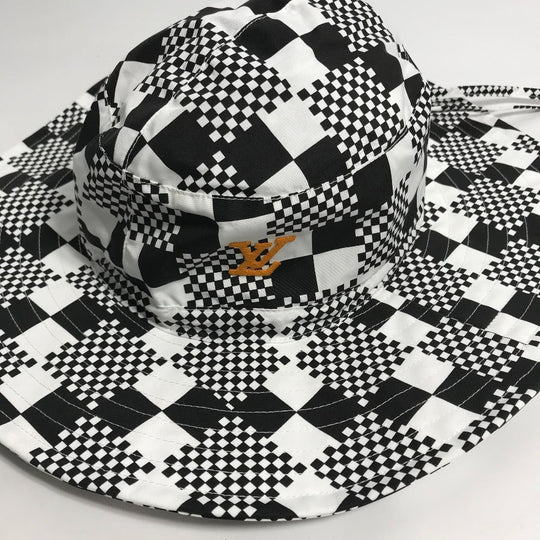 LOUIS VUITTON hat MP2965 Polyester / Cotton black Distorted Damier Hat mens Used Authentic