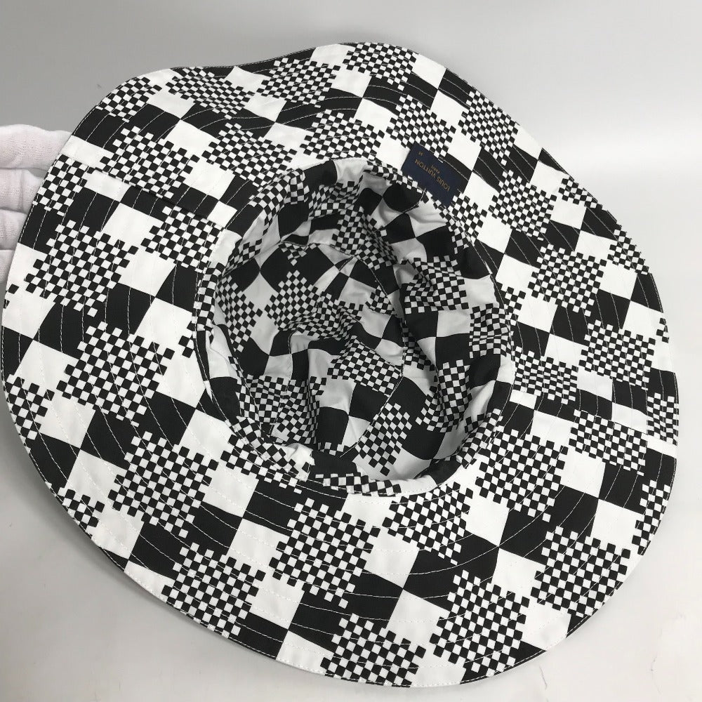 LOUIS VUITTON hat MP2965 Polyester / Cotton black Distorted Damier Hat mens Used Authentic